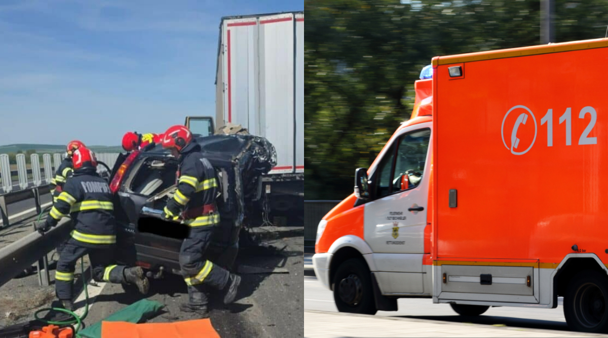 Două autocamioane și un autoturism s-au ciocnit frontal pe Autostrada A1, pe direcția Sibiu-Sebeș. Circulația a fost blocată