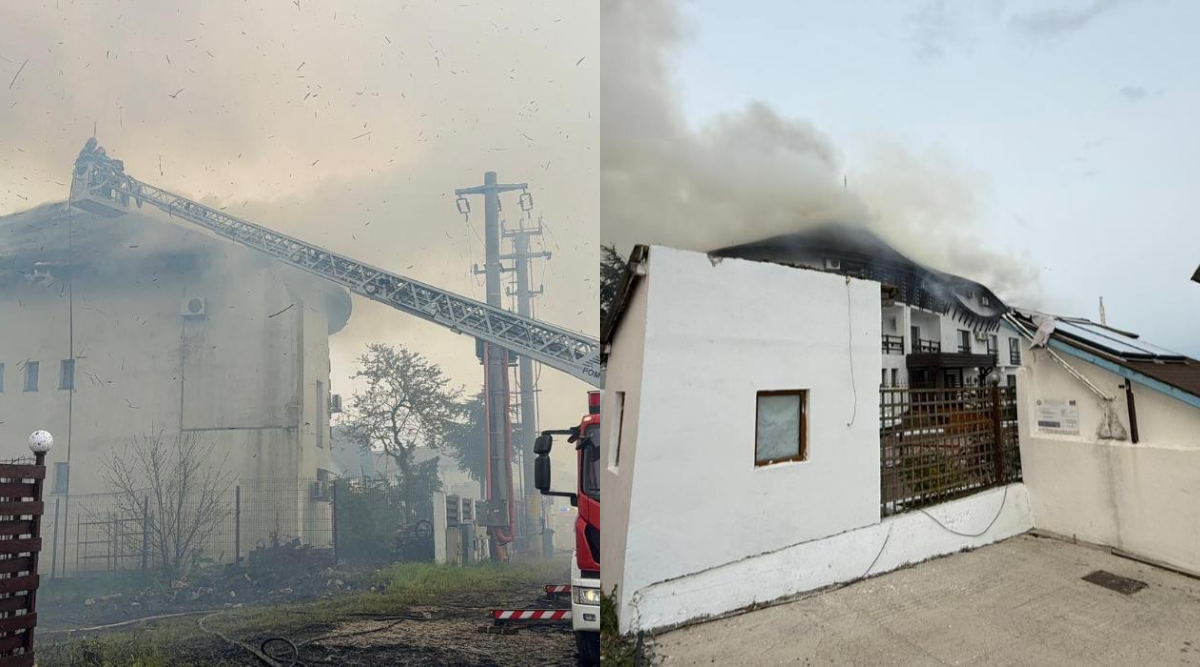 Un foc puternic a izbucnit la o pensiune din Tulcea. Flăcările s-au extins rapid la o altă unitate de cazare