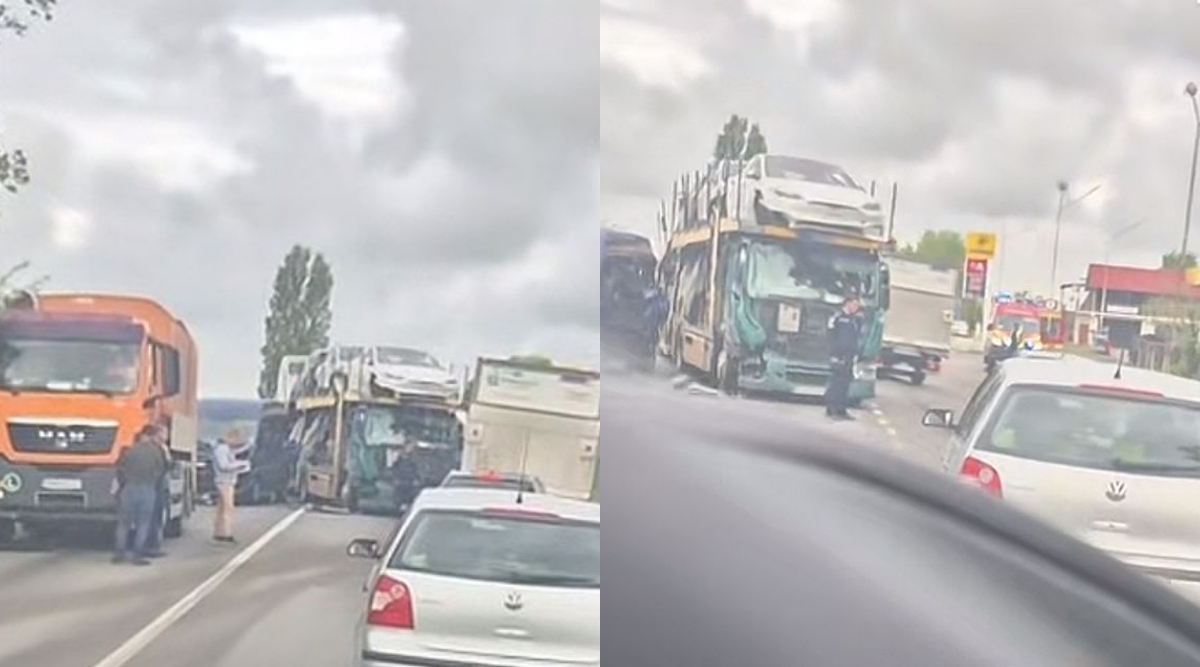 Două persoane au ajuns la spital după ce trei vehicule s-au ciocnit violent pe DN 1C, în Satu Mare