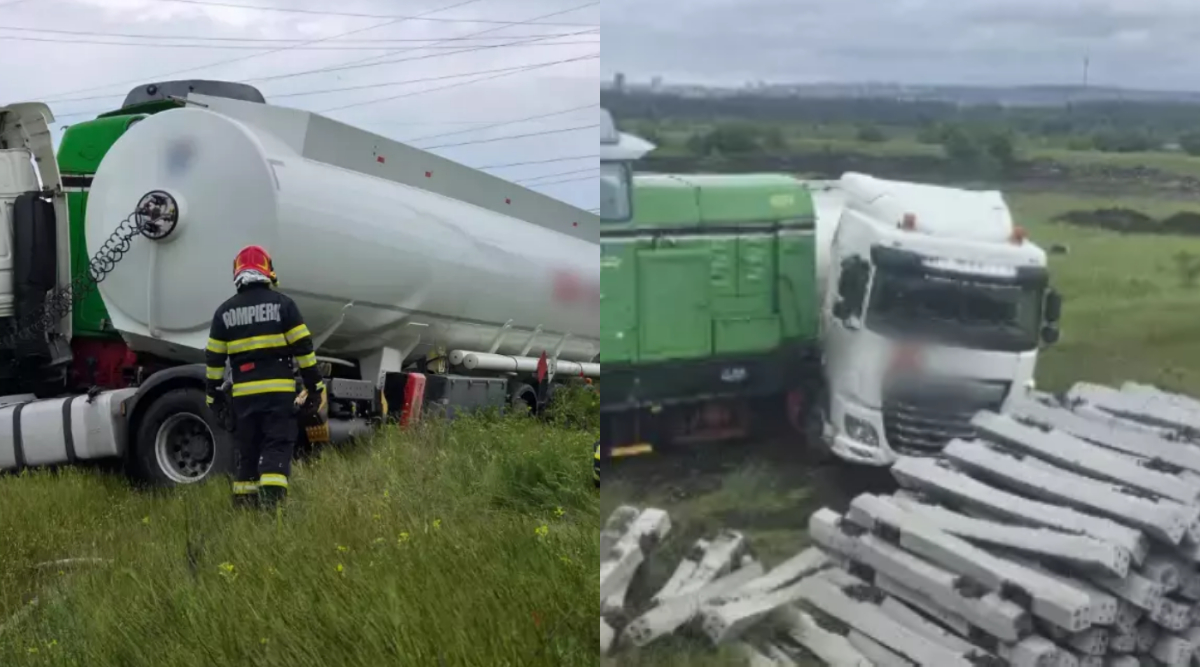 Un tren marfar și o cisternă cu motorină s-au ciocnit violent în Giurgiu. Sunt scurgeri de combustibil pe câmp și calea ferată