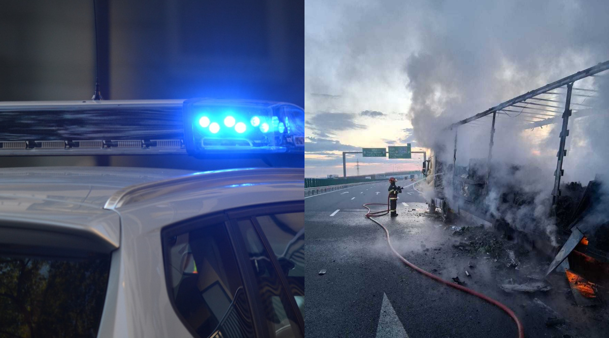 Arde un camion pe autostrada A10, în Cluj. Autoritățile au intervenit imediat