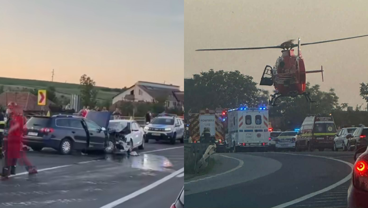 Intervenție cu elicopterul pe DN1C, în județul Cluj, după ce un șofer a pătruns pe sensul opus. Două persoane au rămas încarcerate