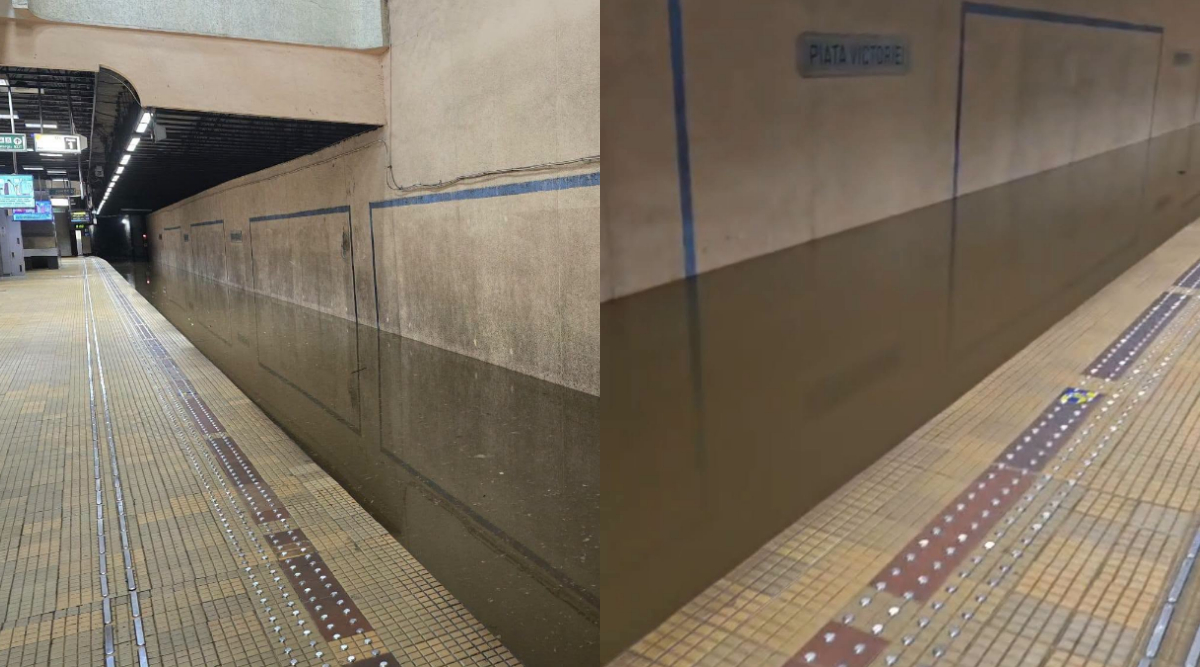 Stația de metrou Piața Victoriei 2 a fost închisă după inundațiile din Capitală. Cum se desfășoară circulația pe Magistrala 1