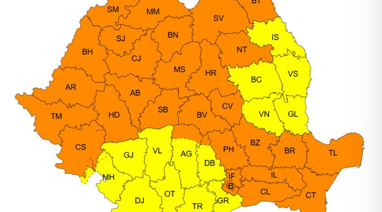 Cod galben și portocaliu de vreme severă.