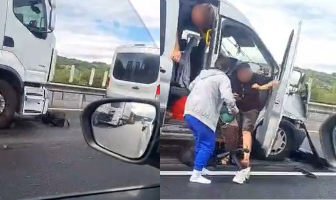 Tragedii în lanț pe A1. Trei autocamioane şi un microbuz au fost implicate. Mai multe persoane au fost transportate la spital