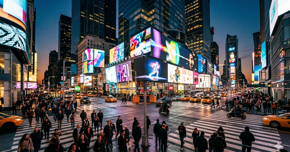 Publicitare digitală pe panouri publicitatea concurează aprig pentru atenție, model&acirc;nd implicarea publicului prin elemente vizuale dinamice.