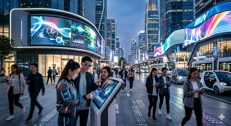 Publicitare digitală pe panouri publicitatea concurează aprig pentru atenție, modelând implicarea publicului prin elemente vizuale dinamice.