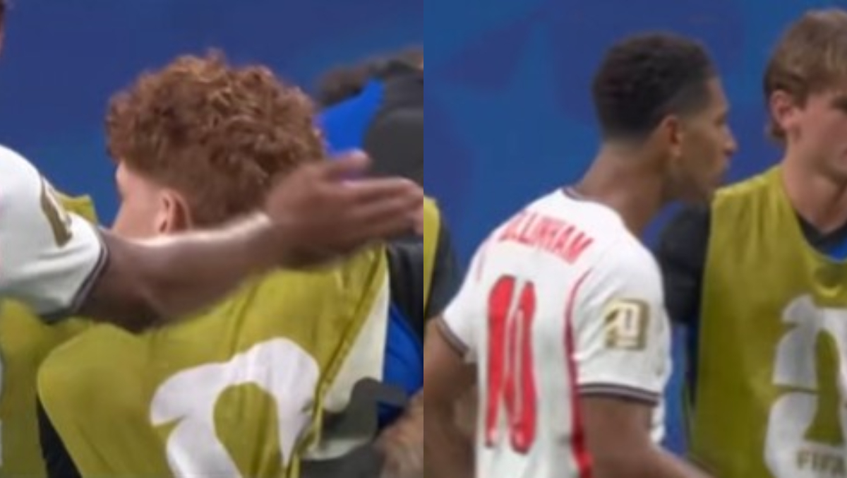 Momentul în care Jude Bellingham îl lovește cu palma pe Valentin Barco. Incidentul a avut loc imediat după încheierea semifinalei dintre Anglia și Argentina