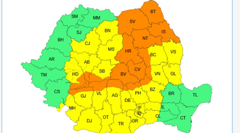 Cod portocaliu de furtuni și ploi.