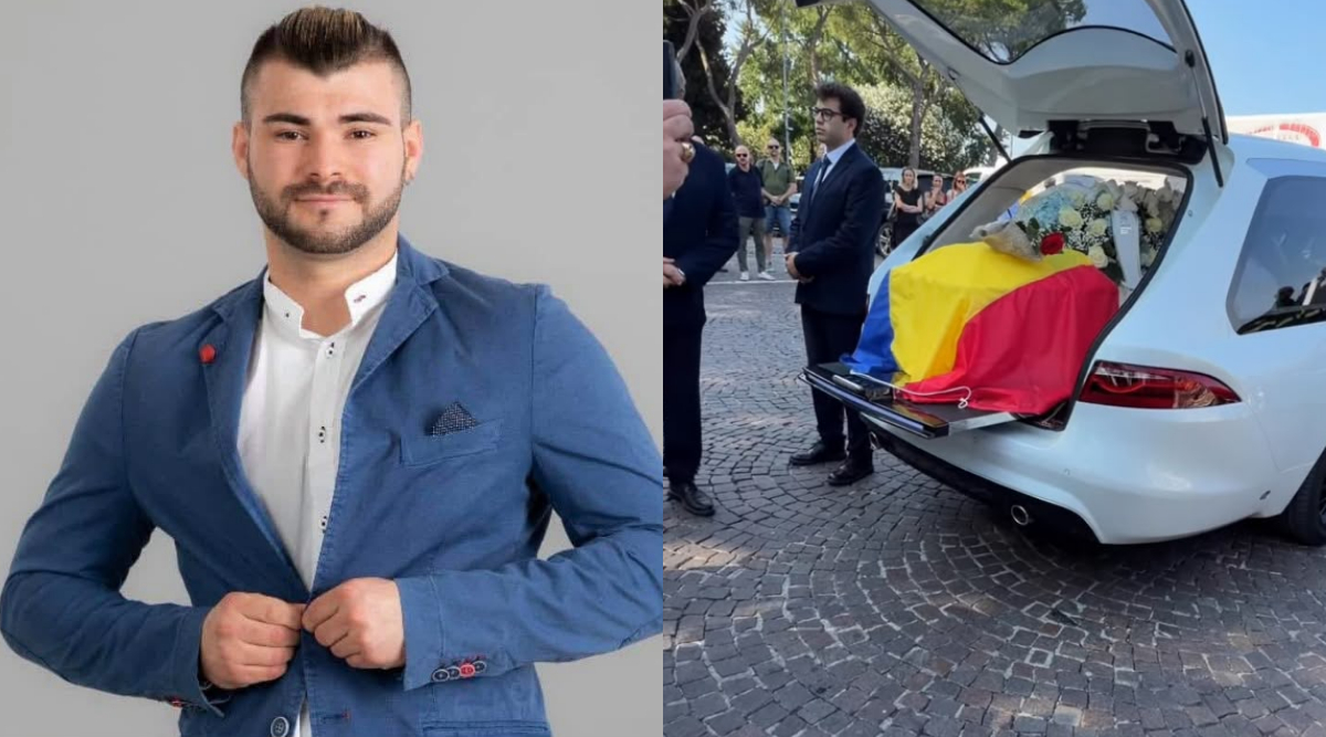Primele imagini de la înmormântarea lui Alexandru, românul care și-a dat viața pentru a salva un copil de la înec, în Italia. Sicriul a fost acoperit cu drapelul României