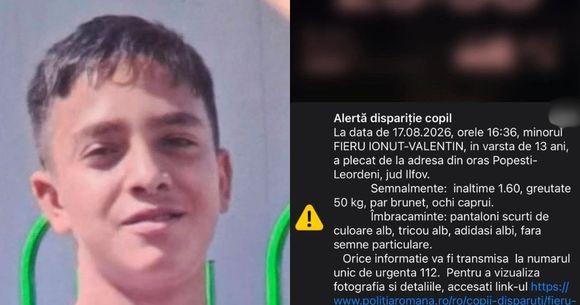 Adolescent de 13 ani, dispărut din Popești-Leordeni.