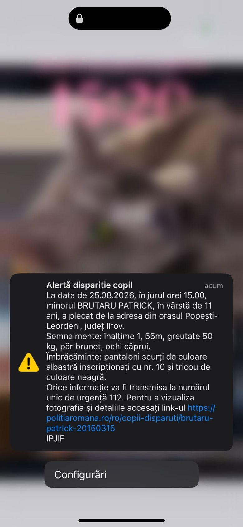 RO-Alert dispariție copil