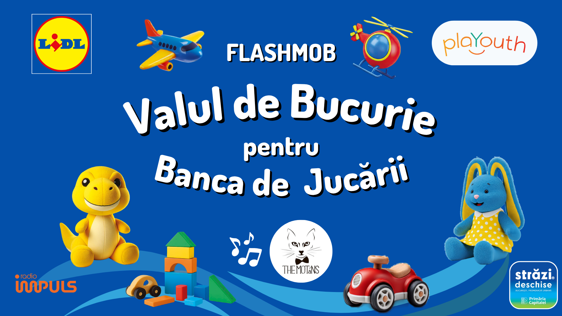 Radio Impuls vă invită la „Valul de bucurie pentru Banca de Jucării”, un flashmob caritabil în inima Bucureştiului.  The Motans, moment acustic în cadrul evenimentului