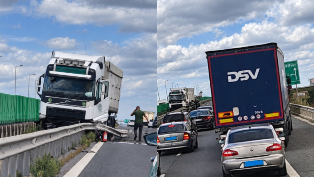 Haos pe Autostrada A4, după ce un TIR încărcat cu cereale a intrat în parapet! Traficul este blocat spre Portul Constanța