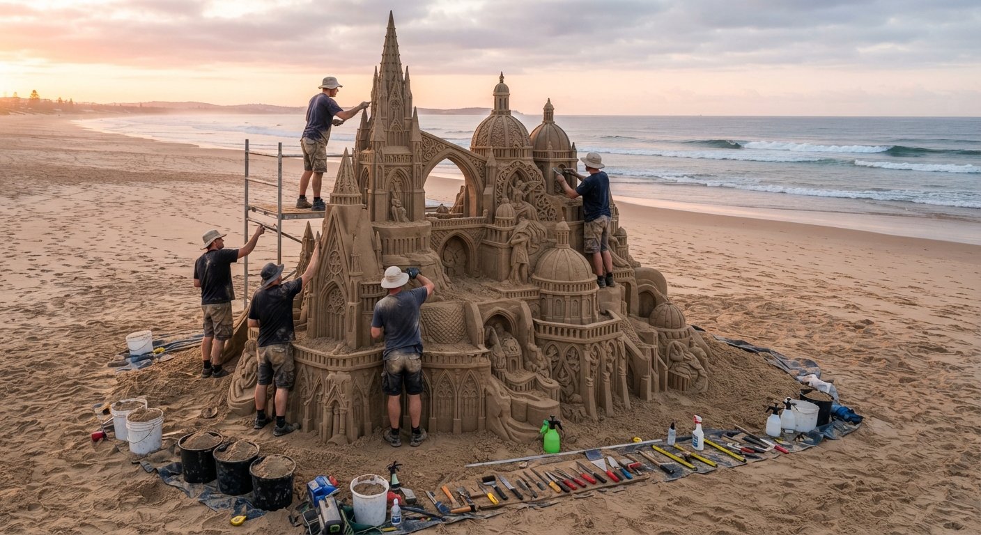Ingineria nisipului sculptorii profesioniști construiesc monumente