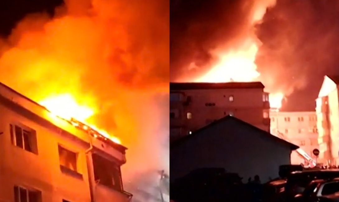 Panică în Suceava! Foc de proporții la un bloc cu 60 de apartamente. Locatarii au fost evacuați de urgență