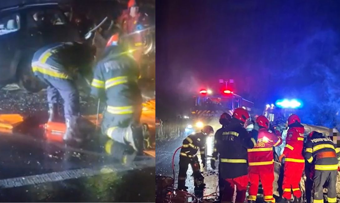 O femeie și-a pierdut viața, iar alta a ajuns în stare gravă la spital, după ce mașina lor a fost acroșată de un camion în Mureș. Autoturismul a fost cuprins de foc pe loc