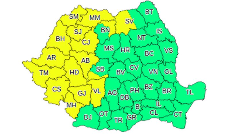 Alertă meteo: Cod Galben