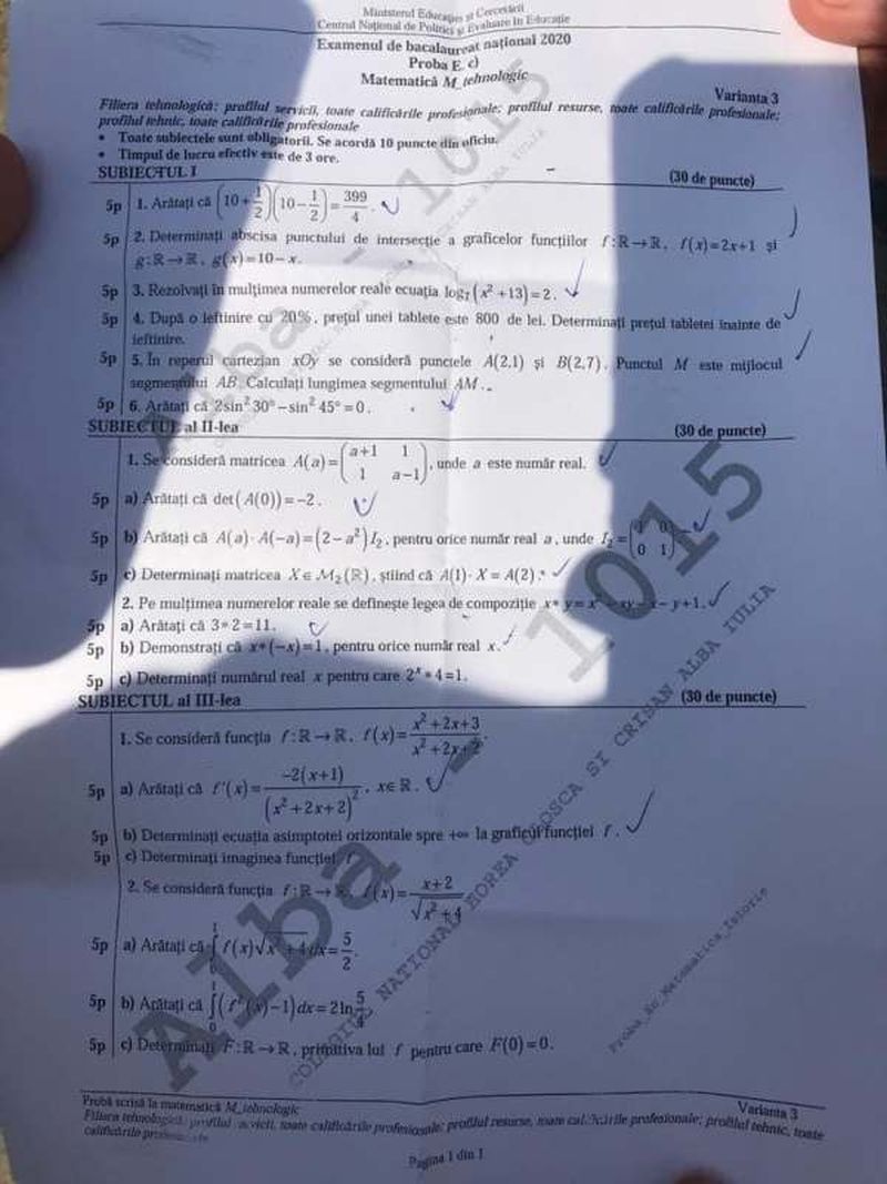 Bacalaureat 2020 toamna. Ce subiecte au picat la examenul de Matematică M1, M2 şi M3