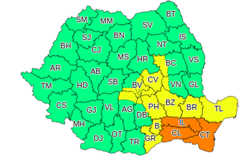 Cod portocaliu şi galben de ploi abundente