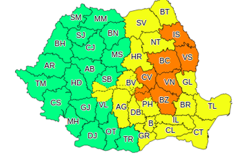 Cod portocaliu şi galben de ploi abundente