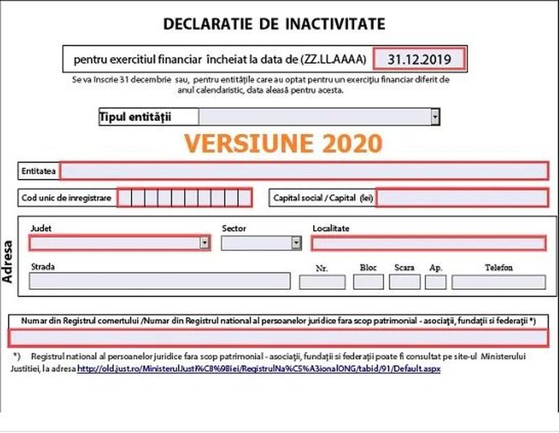 Așa arată declarația de inactivitate emisă de ANAF în 2020, valabilă pentru 2019
