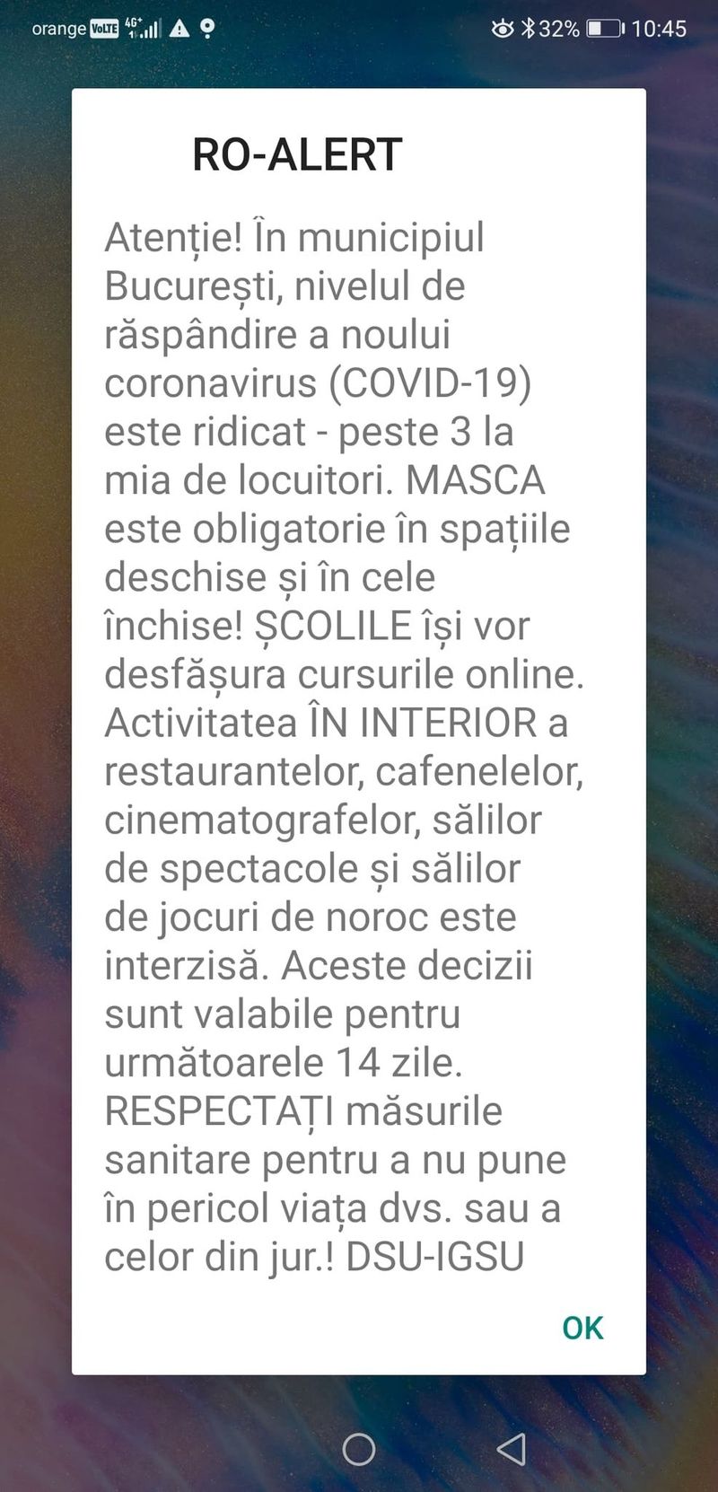 Mesaj RO-Alert Bucureşti