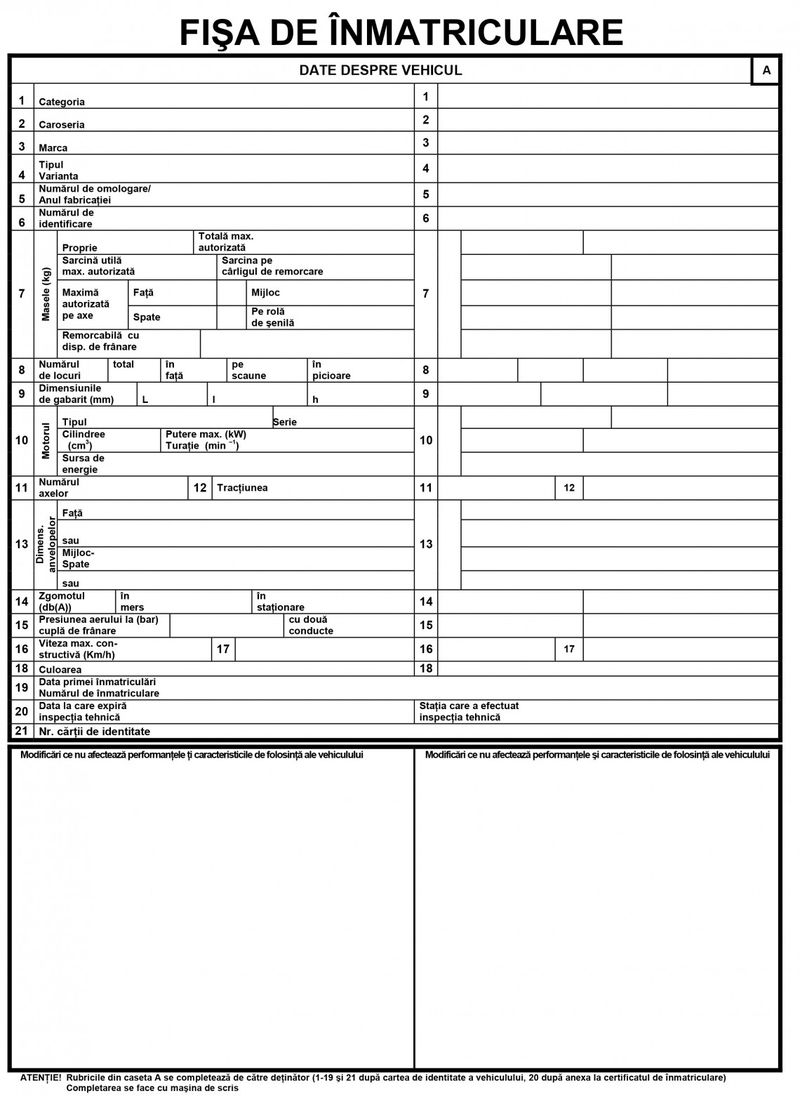 Model PDF de fișă de înmatriculare auto. Vezi ce trebuie să includă