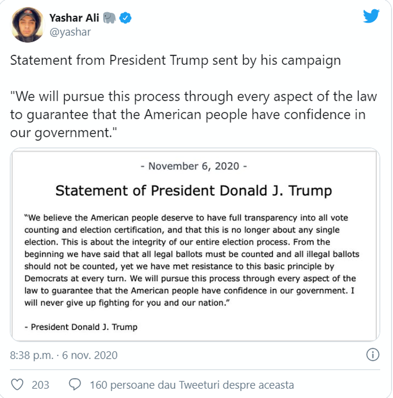 Donald Trump anunță că va continua lupta juridică: „Nu voi renunţa niciodată să lupt..”