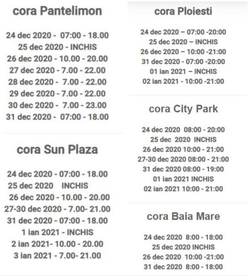 Program Cora de sărbători