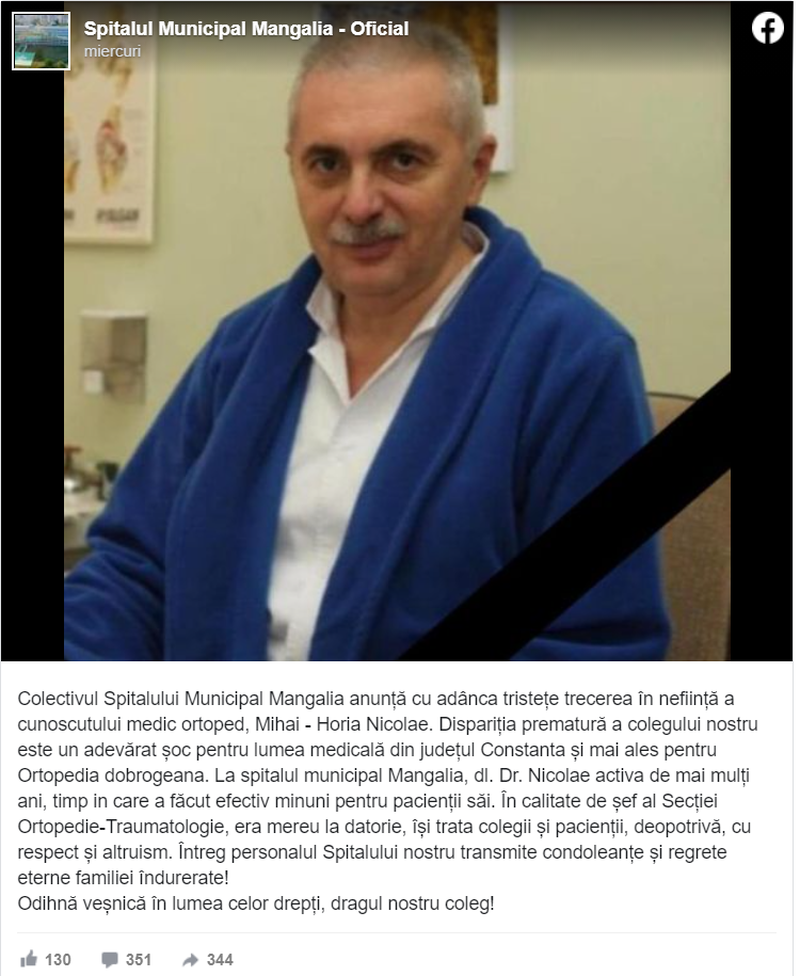 Doliu în lumea medicală! Un cunoscut medic a murit din cauza COVID-19