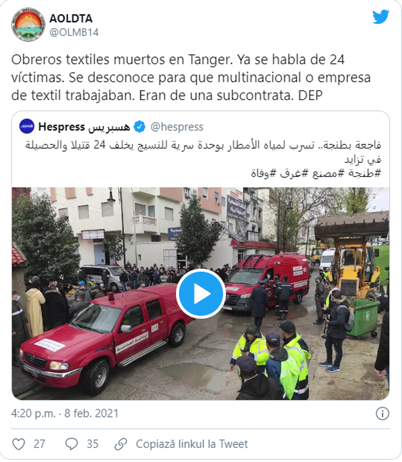 Peste 24 de morţi în Maroc, într-un atelier textil clandestin, în urma unor ploi violente
