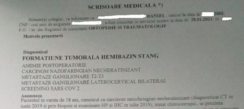 scrisoare medicala lemnaru daniel diagnosticat cu cancer apel umanitar