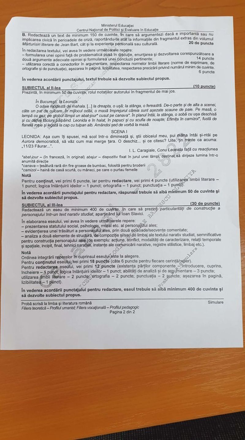 UPDATE: subiecte EDU.ro simulare BAC 2021 profil uman