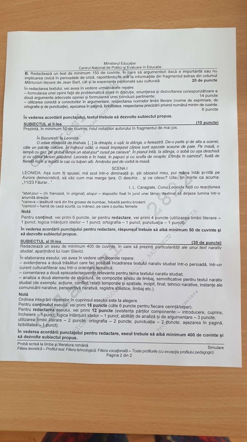 BAREM simulare BAC 2021 Română pentru clasa a 11-a şi a 12-a EDU.ro: Iată subiectele şi rezolvările corecte!