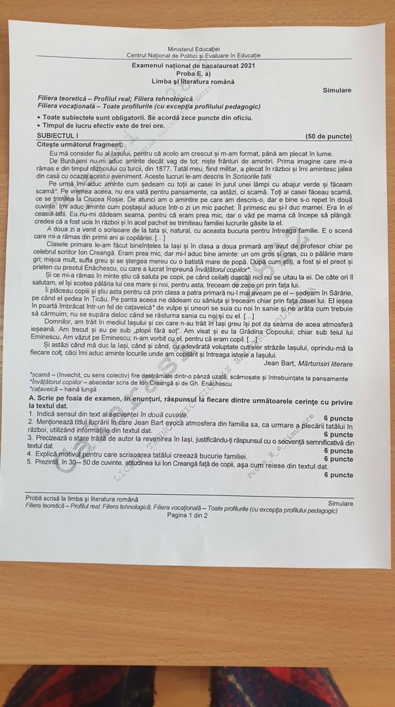 BAREM simulare BAC 2021 Română pentru clasa a 11-a şi a 12-a EDU.ro: Iată subiectele şi rezolvările corecte!