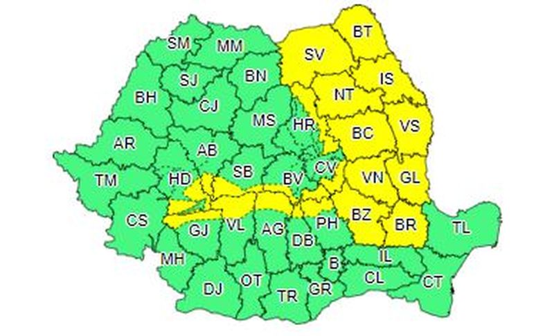 Cod galben de ninsori în România. ANM anunță ninsori, vânt puternic şi vreme deosebit rece, până joi dimineaţă