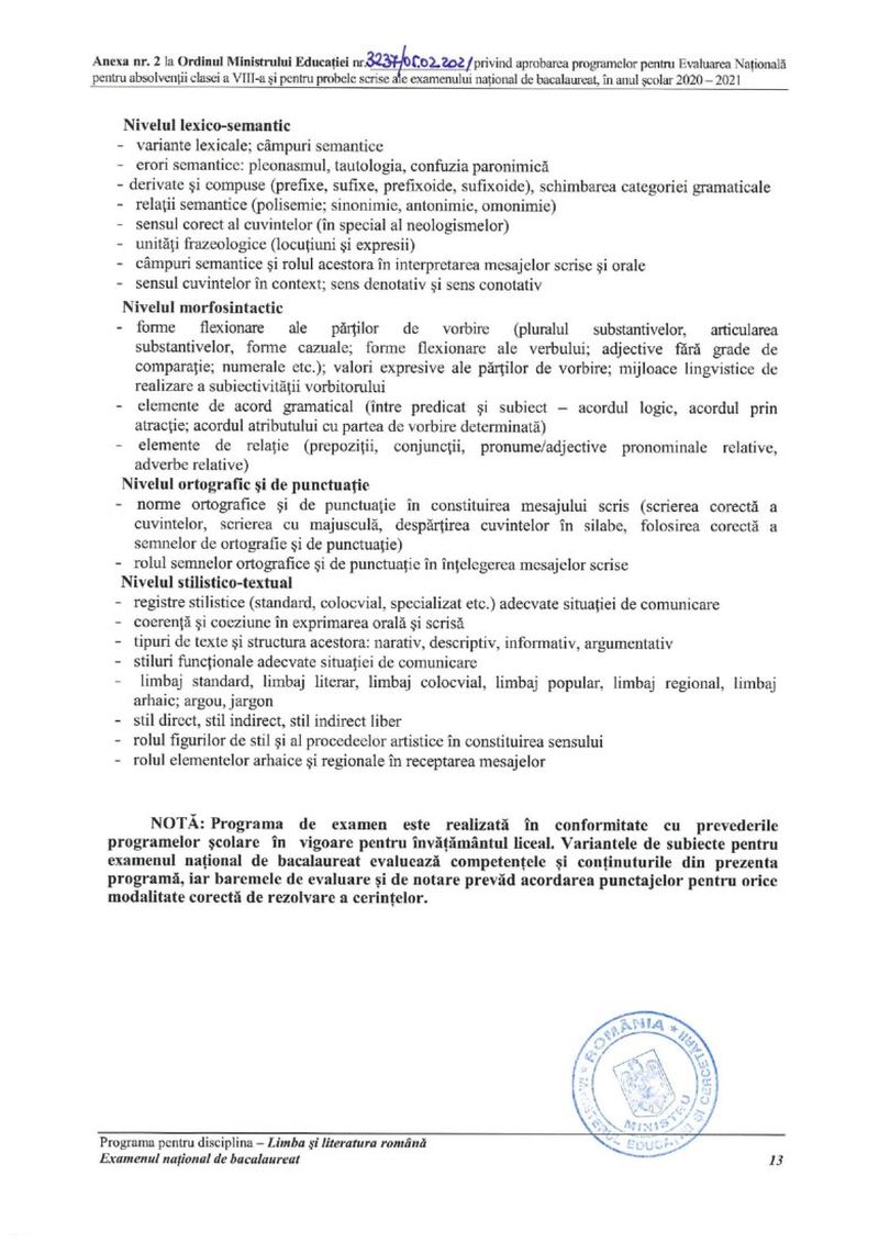 Programa pentru Bacalaureat 2021 la Limba și literatura română