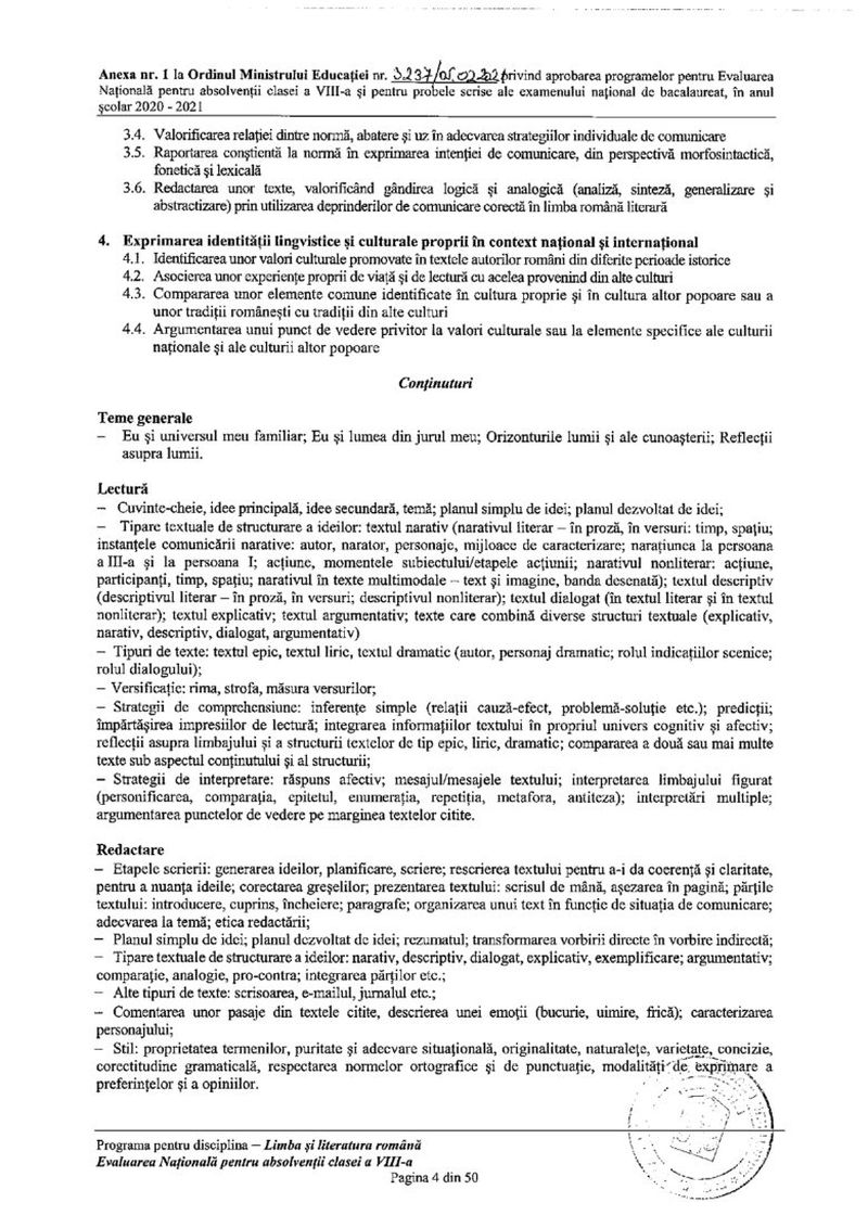 Programa pentru Evaluarea Națională 2021 la Limba și literatura română