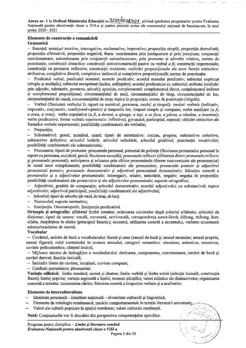 Programa pentru Evaluarea Națională 2021 la Limba și literatura română