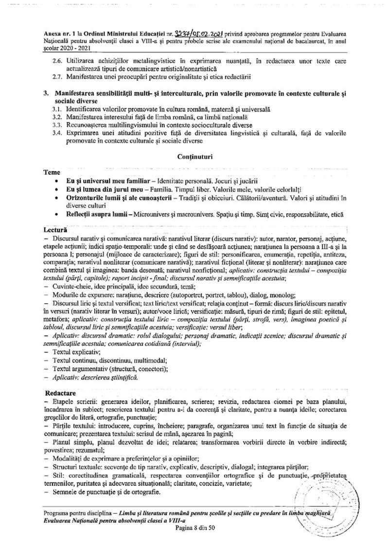 Programa pentru Evaluarea Nationala 2021 la Limba și literatura maternă