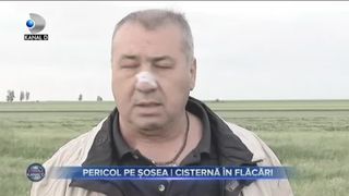 Pericol pe sosea. Cisterna in flacari