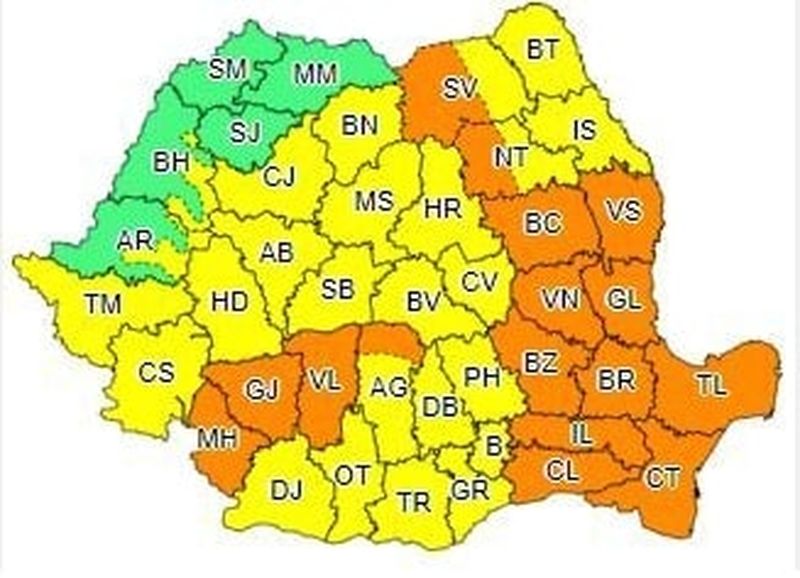 Avertizare METEO de ultimă oră! Cod portocaliu de ploi torenţiale, vijelii şi grindină în 13 judeţe