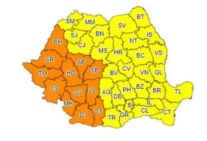 ALERTĂ METEO! Meteorologii anunță Cod portocaliu de vijelii puternice şi grindină în majoritatea zonelor din țară