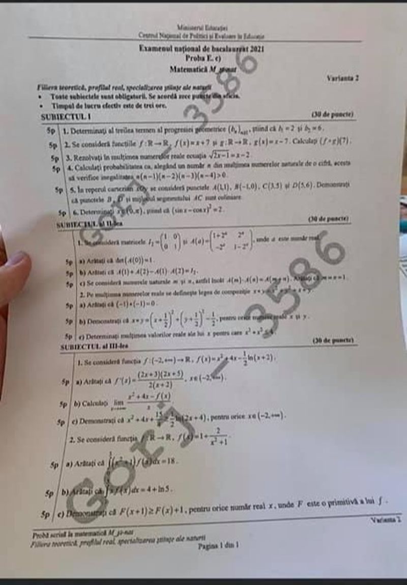 Subiecte Matematică BAC 2021