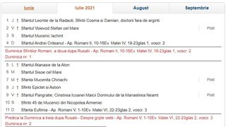 Calendar ortodox iulie 2021