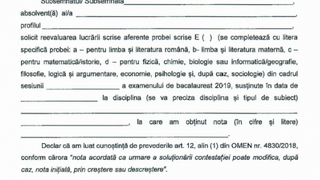 Model cerere contestatii BAC 2021