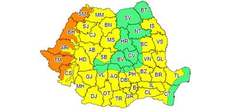 Cod galben de caniculă în cea mai mare parte a țării: Meteorologii au emis cod portocaliu în județele Satu Mare, Bihor, Arad, Timiș și Caraș-Severin