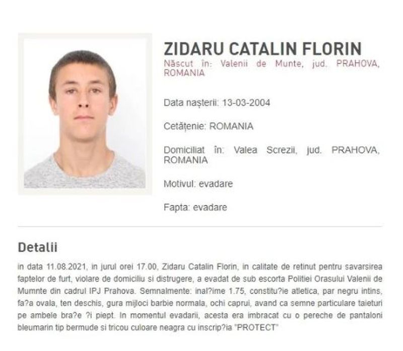 Alertă! Un tânăr de 17 de ani este căutat de autorități, după ce a fugit de la judecătorie când i se emitea mandatul de arestare