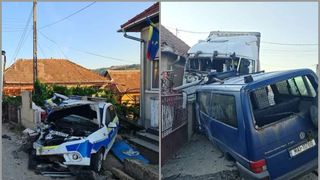 Un TIR a spulberat o mașină de jandarmi și una de poliție